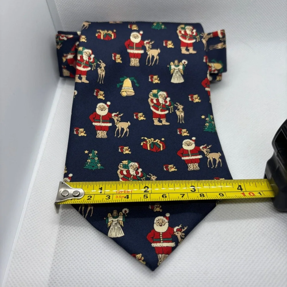 Van Heusen‎ Necktie Mens Navy Blue Christmas Santa Silk Holiday Tie Retro Style